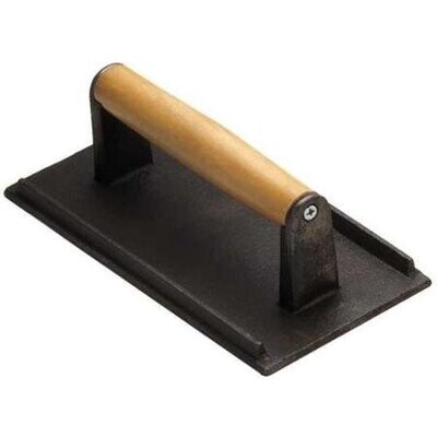 Thunder SLKSW095 Steak weight, 5" x 9", wood handle, heat resistant ribbed bottom, cast iron, black