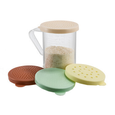 Winco PDG-10AC  Shaker/Dredge, 10 oz., with handle, polycarbonate, with (4) color snap-on lids