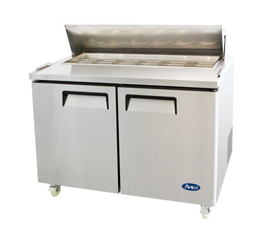 Atosa MSF8302GR Sandwich/Salad Top Refrigerator, two-section, 48-1/5&quot;W x 30&quot;D x 41-3/8&quot;H, includes (12) 1/6 stainless steel pans, rear-mounted, self-contained refrigeration, 13.4 cu. ft
