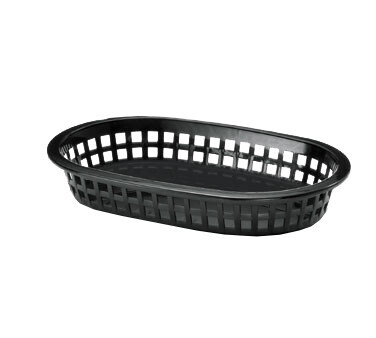 TableCraft 1073BK 9 1/4&quot; x 6&quot; x 1 1/2&quot; A La Carte Black Plastic Oval Fast Food Basket
