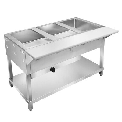Klinger's WB4H Trading Steam Table, Gas, 4 Wells, Open Shelf Base, 62.5" x 30.62" x 34"