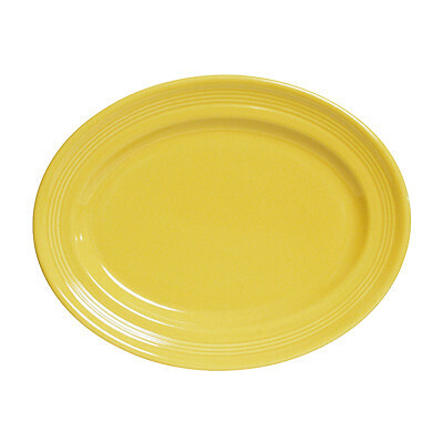 Tuxton CSH-136 Saffron Oval China Platter 13 3/4" x 10 1/2"- 6/Case