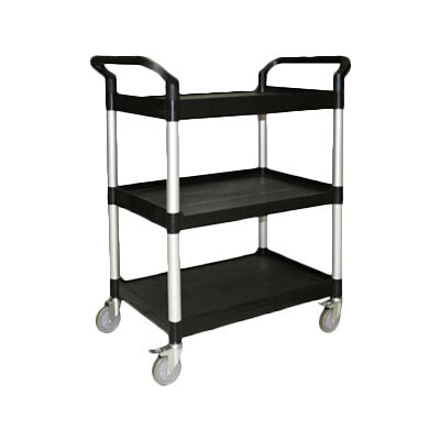 Thunder PLBC3316B Bus Cart, 33-1/2&quot; x 16-1/8&quot; x 37&quot;, 176 lb. load capacity, 3-tier shelving, open design, 2 handles, 4 swivel casters: 2 with brakes, plastic, black