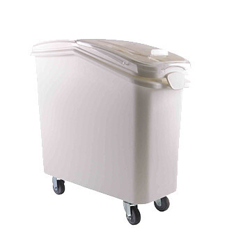 Thunder PLIB021C Ingredient Bin, 21 gallon, 13" x 29-1/4" x 28", holds 170 lbs. sugar or 139 lbs. flour, clear sliding lid, includes scoop with built in hook, 3" casters (2) with locking, polypropylen