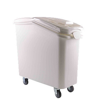 Thunder PLIB021C Ingredient Bin, 21 gallon, 13&quot; x 29-1/4&quot; x 28&quot;, holds 170 lbs. sugar or 139 lbs. flour, clear sliding lid, includes scoop with built in hook, 3&quot; casters (2) with locking, polypropylen