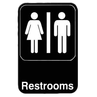 Thunder Group PLIS6908BK  Information Symbol Sign &quot;Restrooms&quot;, Self-Adhesive Backing, Black, 6&quot; x 9&quot;