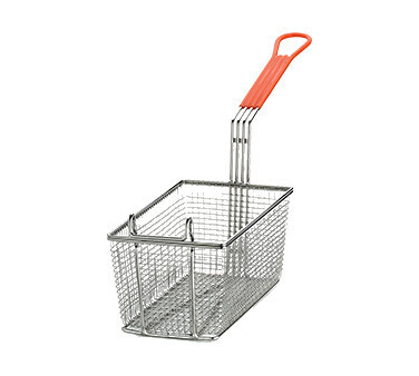 TableCraft 43 Fry Basket, 24-1/2&quot; x 6-3/8&quot; x 11-1/2&quot;, rectangular, mesh, orange cool-to-touch PVC handle, hand wash only, nickel plated