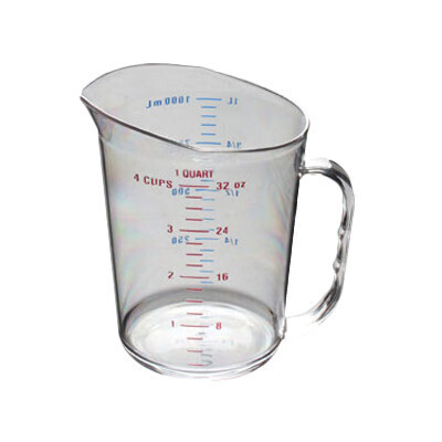Thunder PLMD032CL  Measuring Cup, 1 qt. (1 liter), 6-1/16&quot;L x 5-1/8&quot;W x 6-7/16&quot;H, with handle, polycarbonate, clear