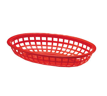 TableCraft 1074R 9 1/4&quot; x 6&quot; x 1 3/4&quot; Red Classic Oval Plastic Basket