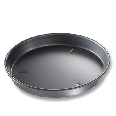 Chicago Metallic 91125 Deep Dish Pizza Pan, 12&quot; dia. x 1-1/2&quot; deep, nestable, embossed feet, hand wash only, 14 gauge hardcoat anodized aluminum, pre-seasoned, made in the USA with global materials