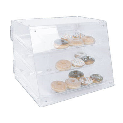 Thunder PLDC001 Pastry Display Case, 21&quot; x 17-1/4&quot; x 16-1/2&quot;, sloped front, hinged rear doors, 3 trays, non-refrigerated, acrylic, clear