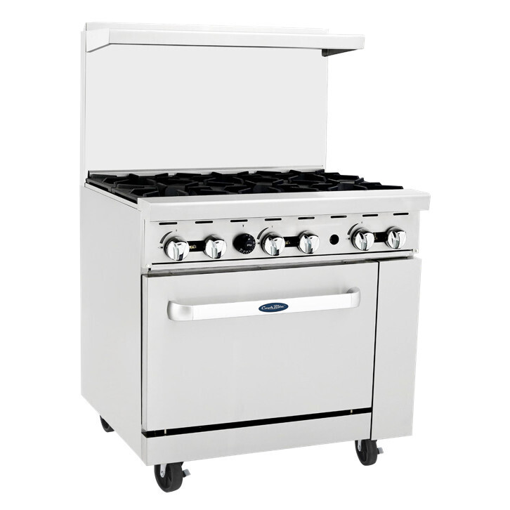 Atosa AGR-6B NG CookRite Range, natural gas, 36&quot;W x 31&quot;D x 57-3/8&quot;H, (6) 32,000 BTU open burners, removable cast iron top grates, (1) 26-1/2&quot;W oven, (2) adjustable chrome oven racks, pilot light, drip
