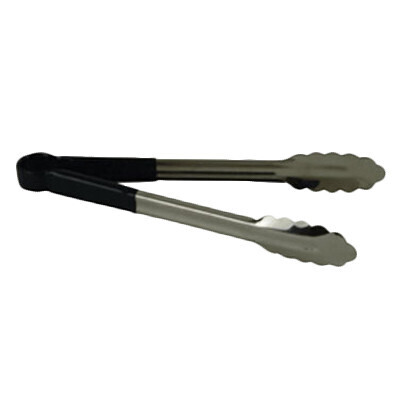 Thunder SLTG812K Utility Tongs, 12" L, one-piece, non-slip, color coded handle, stainless steel, black