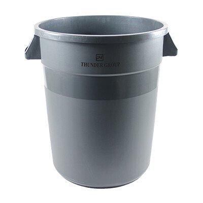 Thunder PLTC032G  Trash Can, 32 gallon, round, integrated handles, plastic, gray