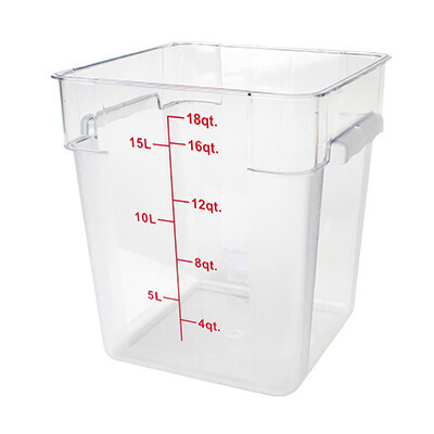 Thunder PLSFT018PC  Food Storage Container, 18 quart, square, scratch &amp; break resistant, -40° to 210° F temperature range, polycarbonate, clear