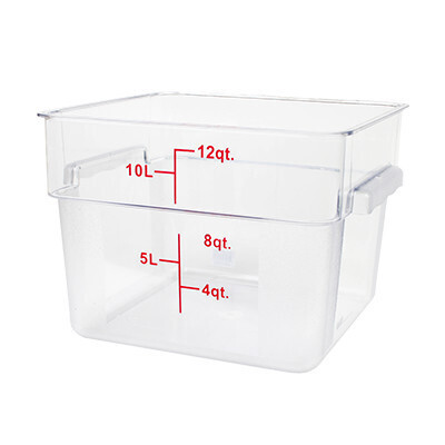 Thunder PLSFT012PC Food Storage Container, 12 quart, square, scratch &amp; break resistant, -40° to 210° F temperature range, polycarbonate, clear