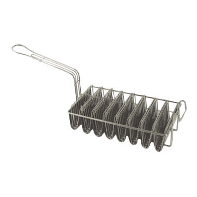 Thunder SLTA08  Taco Basket, 21-1/4&quot; x 6-3/4&quot; x 9&quot;H, moulds up to 8 shells, fry kettle hook, nickel plated basket, stainless steel frame and dividers