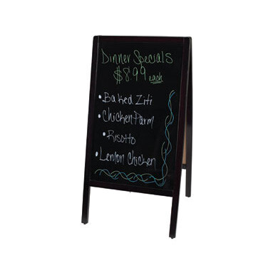 Winco MBAF-3 Sidewalk Marker Board, dual-sided, compact, 20-3/8&quot;L x 2&quot;W x 39&quot;H, 1-1/4&quot; wood frame, includes (4) standard markers (white, blue, yellow and red) and (1) easy-wipe eraser, 8&quot; leg, mahogan