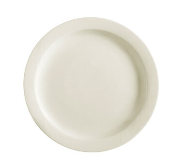 C.A.C NRC-9 Plate, 9-3/4&quot; dia. x 1&quot;H, round, narrow rim, dishwasher, oven and microwave safe, stoneware (ceramic), American White - 2 Dozen