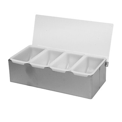 Thunder Group SLCN004 Bar Condiment Dispenser, countertop design, 4-compartment, acrylic hinged lid, stainless steel base