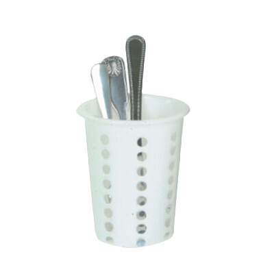 Thunder Group PLFC001 Flatware Cylinder, 4-1/4&quot; dia. x 5-1/4&quot;H, perforated, rimmed, white, plastic