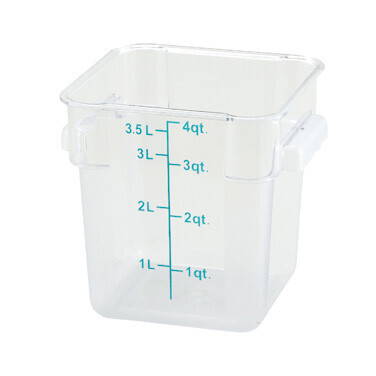 Winco PCSC-4C Storage Container, 4 qt., 7-1/8" x 8-5/8" x 7-1/4"H, square, stackable, built-in handles, graduation markings in quarts & liters, temperature range: -40°F to 210°F, dishwasher safe, poly