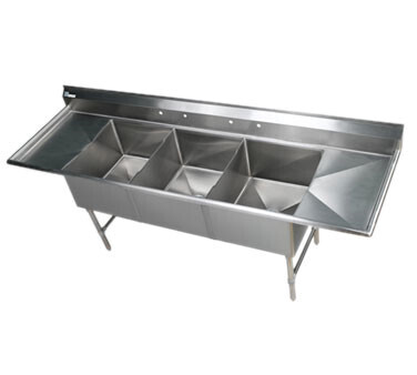Klinger&#39;s Trading EIT32D24 Three Compartment Sink, 20&quot; x 26&quot; x 14” W/ 24&quot;
