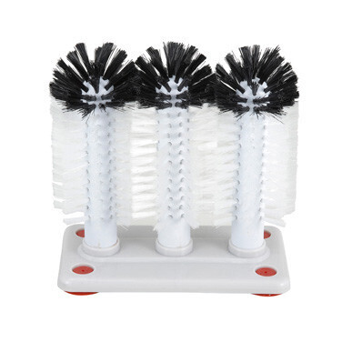 Winco GWB-3 Glass Washer Brush, (3) brushes with base, dishwasher safe, plastic, (4) suction feet