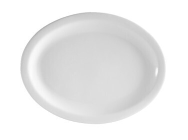 C.A.C  CHINA NCN-14 Clinton Platter, 13"L x 10-1/8"W x 1-1/8"H, oval, narrow rim, dishwasher, oven and microwave safe, porcelain, Super White- 1 Dozen