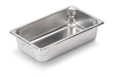 Vollrath 30342 Food Pan, 1/3 size, 4" deep, 4.1 qt capacity, 22 gauge, 300 series stainless steel, reinforced pour corners, reverse formed flattened edges, anti-jamming design