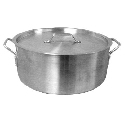 Thunder ALSKBP005 Brazier Pot, 24 quart capacity, with cover, 6 mm thick, extra heavy, flat bottom, aluminum, mirror-finish