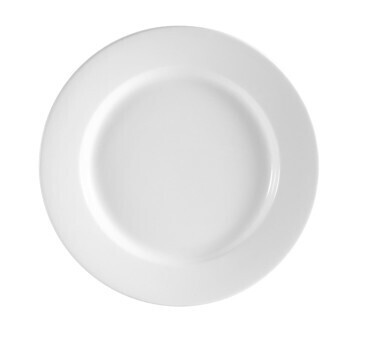 C.A.C RCN-20 Clinton Plate, 11-1/4&quot; dia. x 1-1/4&quot;H, round, rolled edge, dishwasher, oven and microwave safe, porcelain, Super White - 1 Dozen