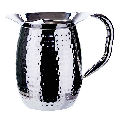Winco WPB-2CH Bell Pitcher, 2 qt., with ice catcher, hammered, heavy weight stainless steel, mirror finish