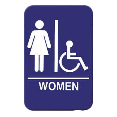 Thunder PLIS6909BL Information Symbol Sign Handicap &quot;WOMEN&quot;, Self-Adhesive Backing, Blue, 6&quot; x 9&quot;