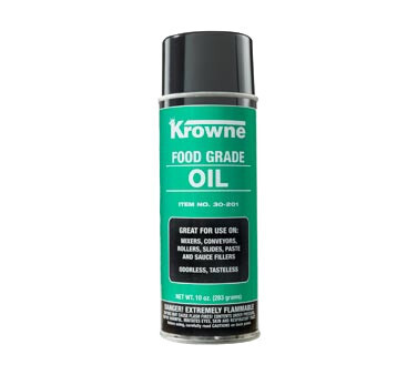 Krowne 30201 Food Grade Oil, odorless &amp; tasteless, for use on mixers, conveyors, rollers, &amp; slides, non-silicone formula that penetrates to loosen dirt, scale, &amp; corrosion