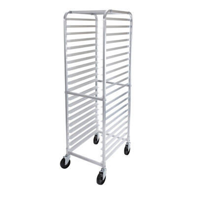 Winco ALRK-20  Sheet Pan Rack, mobile, full height, (20) 18" x 26" or (40) 18" x 13" sheet pans capacity, 700 lb. capacity, (4) 5" swivel rubber casters, 3" runner spacing, aluminum