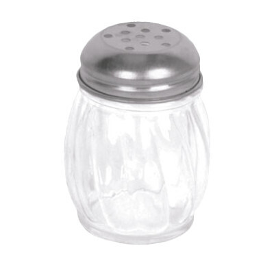 Thunder GLTWCS006P Cheese Shaker, 6 oz. capacity, swirled glass base, stainless steel perforated top. without handle, clear