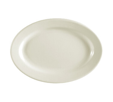 C.A.C REC-33 Platter, 7&quot;L x 4-5/8&quot;W x 1/2&quot;H, oval, rolled edge, dishwasher, oven and microwave safe, stoneware (ceramic), American White - 3 Dozen