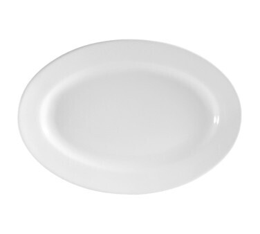 C.A.C RCN-14 Clinton Platter, 13&quot;L x 7-5/8&quot;W x 1&quot;H, oval, rolled edge, dishwasher, oven and microwave safe, porcelain, Super White - 1 Dozen