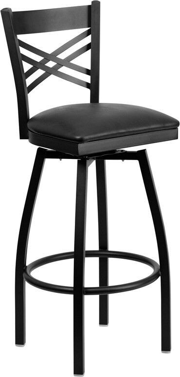 Flash  XU-6F8B-XSWVL-BLKV-GG Furniture  Hercules Series Black &quot;X&quot; Back Swivel Metal Barstool, Black Vinyl Seat