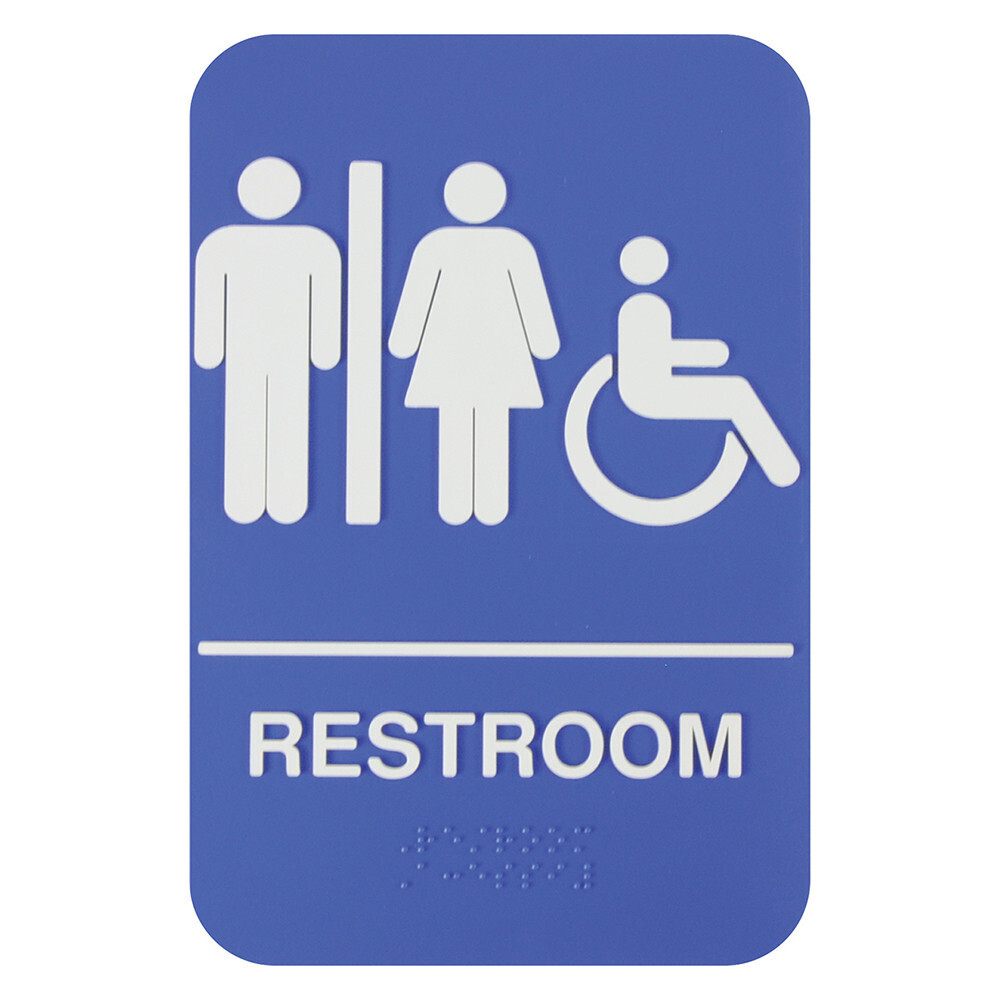 Thunder PLIS6960BL Information Symbol Sign, 6&quot; x 9&quot;, &quot;Restroom/Accessible&quot;, with braille, self adhesive backing, white lettering on blue background