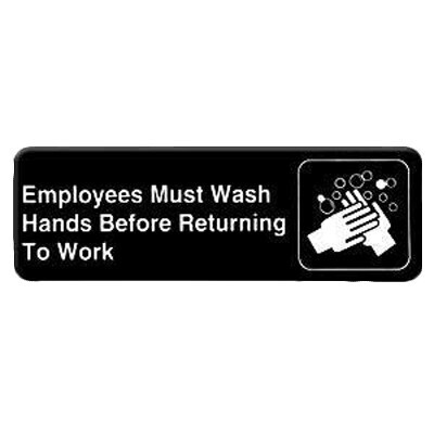 Thunder Group PLIS9325BK  Information Symbol Sign &quot;Employees Must Wash Hands&quot;, Self-Adhesive Backing, Black, 9&quot; x 3&quot;