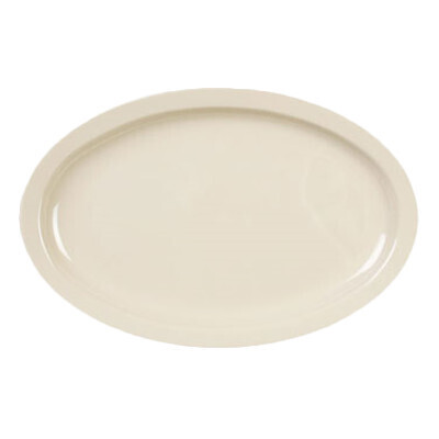 Thunder NS513T Platter, 13" x 8-1/2", oval, narrow rim, break-resistant, dishwasher safe, BPA free, melamine, NuStone Tan