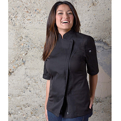 Chef Works BCWSZ006-BLK-M Springfield Woman Chef&#39;s Coat Women Short Sleeve, Black, Medium