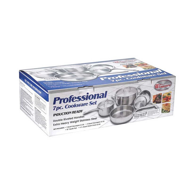 Winco SPC-7H  Premium Induction Cookware Set, 7-piece 1 qt. covered sauce pan, 2 qt. covered sauce pan, 5 qt. Dutch oven