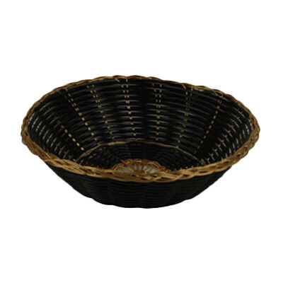 Thunder PLBB825G Basket, 8&quot; x 8&quot; x 2-1/4&quot;, round, woven, break-resistant, stackable, plastic, black with gold trim