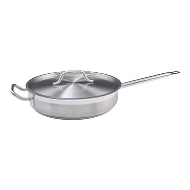 Winco SSET-3 Premium Induction Sauté Pan, 3 qt., 10" dia., 2-3/4"H, round, with cover, riveted handle, tri-ply heavy duty bottom, with aluminum core, 18/8 stainless steel
