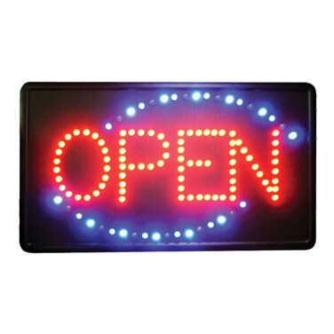 Winco LED-6 LED Sign, 22&quot;L x 13&quot;W x 1-1/2&quot;H, rectangular, &quot;OPEN&quot;, with single flashing pattern, with dust proof cover &amp; hanging chain, includes adapter with 118&quot;L power cord