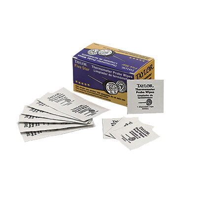 Taylor 9999N Thermometer Probe Cleaning Wipes, 70% Isopropyl Alcohol, 100 Wipes per box.