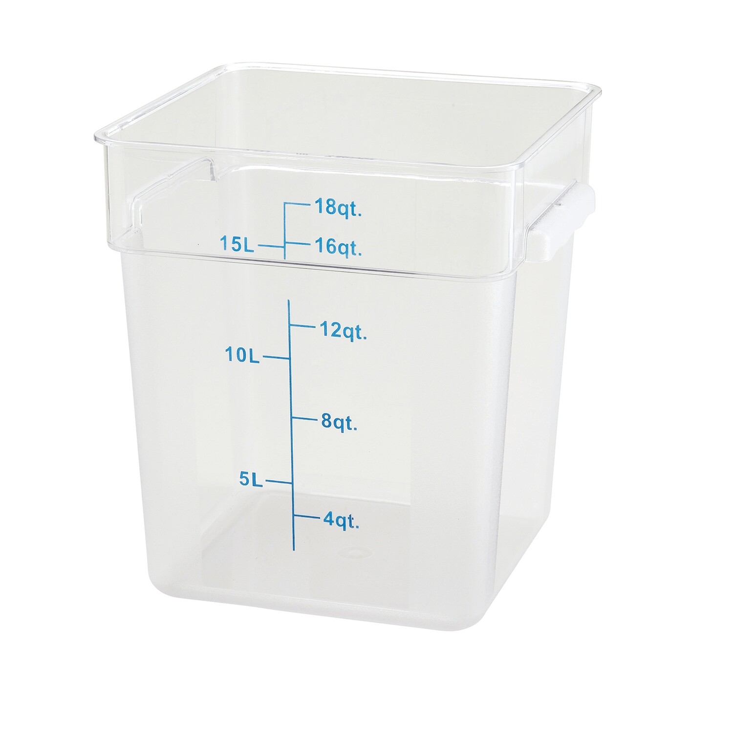 Winco PCSC-18C Storage Container, 18 qt., 11-1/8&quot; x 12-5/8&quot; x 12-1/2&quot;H, square, stackable, built-in handles, graduation markings in quarts &amp; liters, temperature range: -40°F to 210°F, dishwasher safe,